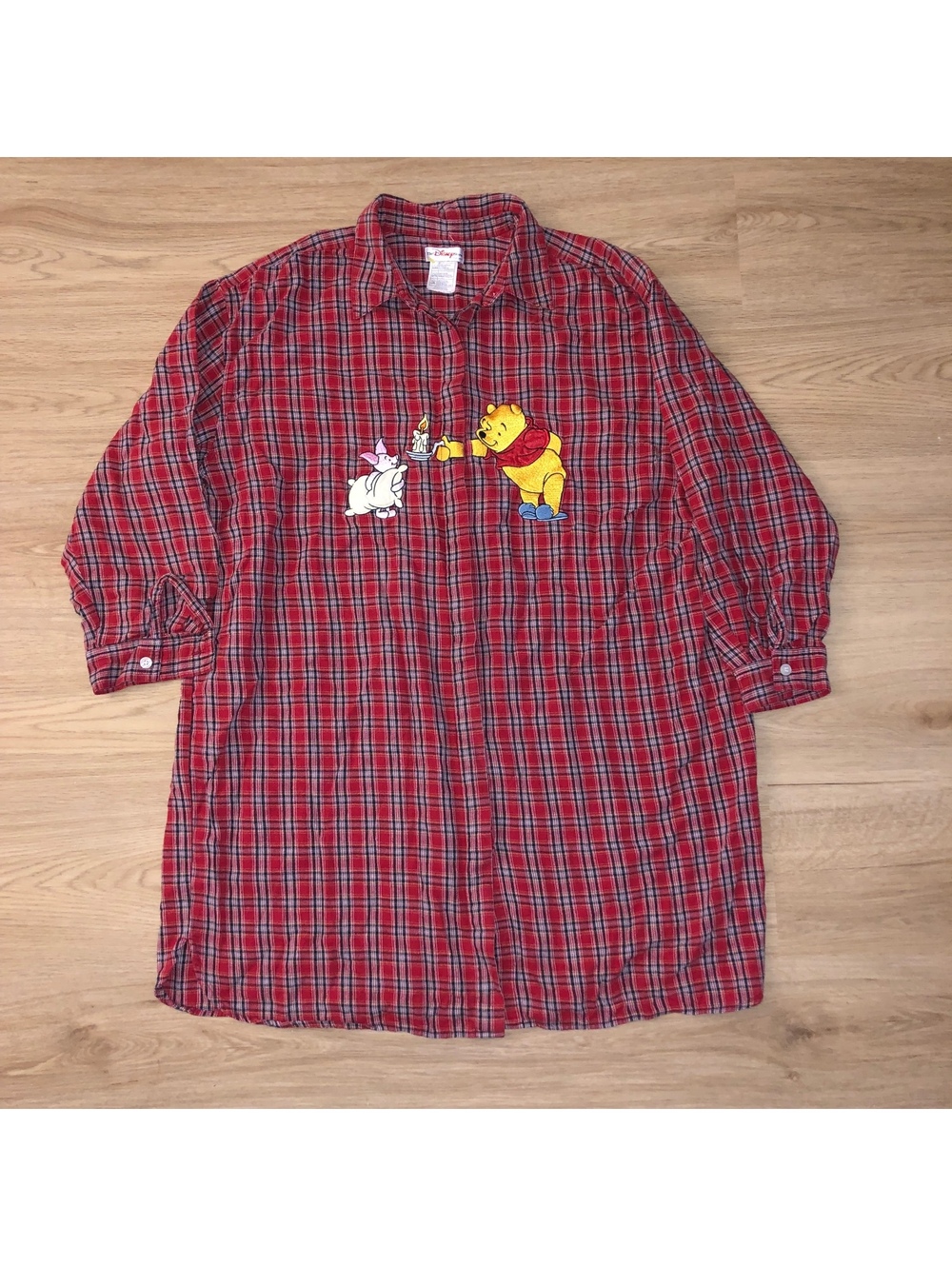DISNEY STORE WINNIE THE POOH PIGLET FLANNEL PLAID NIGHTGOWN NIGHTSHIRT PJS L/XL